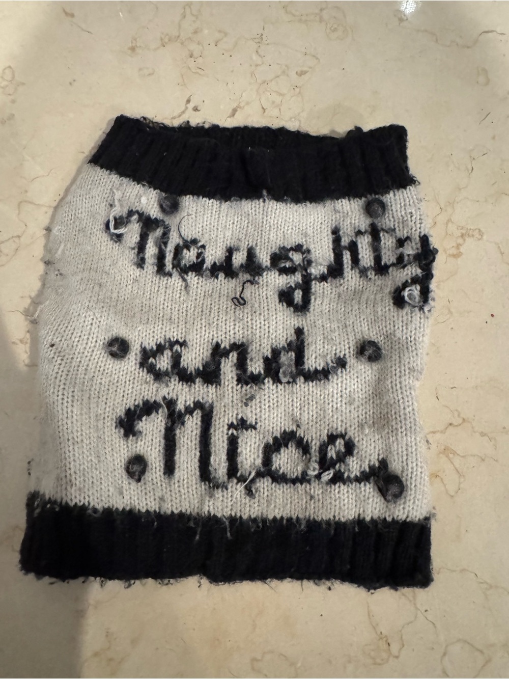 Heart to Tail holiday pet sweater, white and blue, xs